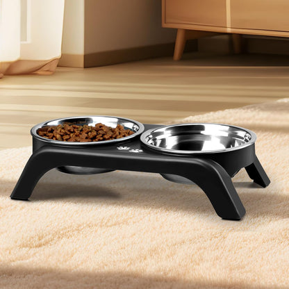 COMESOON Elevated Dog Bowls, 4 Height Adjustable Raised Bowl Stand with 2 Thick 50oz Stainless Steel Food Bowls Non-Slip Feeder Adjusts to 3.7'', 9.2'', 10.75'', 12.36'' Black, (DB-W01)