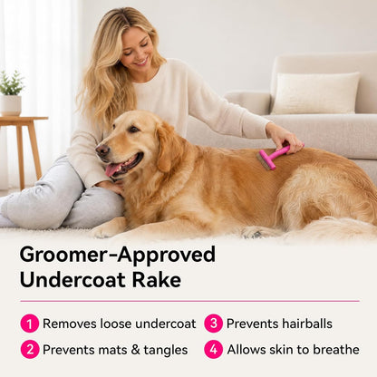 aumuca Undercoat Rake for Dogs & Cats – Deshedder & Grooming Brush – Dog Brush & Cat Brush for Long or Short Hair – Dematting Comb for Matted Fur, Kitten, Puppy, Rabbit, Horse