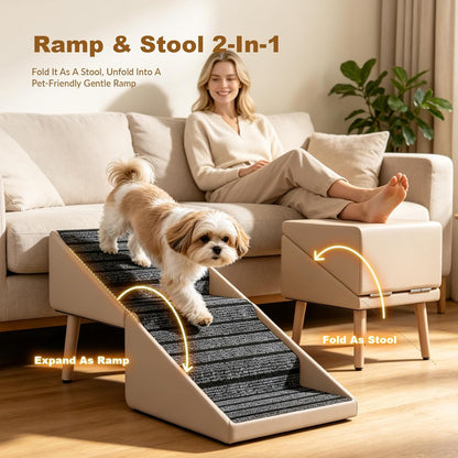 Dog Ramps for Small Dogs, Removable Non-Slip Mat, Foldable Wooden Dog Ramp, Split Ottoman Design for Small Frenchie, Pomeranian, Dachshund, Schnauzer, Chihuahua and so on （Light Brown）