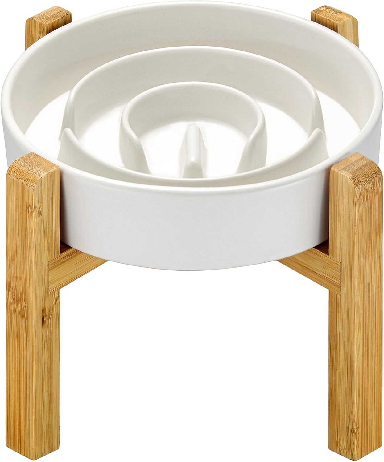Ceramic Slow Feeder Dog Bowls, 2.0 Cups Slow Feeder for Medium Dogs, Puzzle Maze Bowl to Slow Down Eating, 30oz, 8in, White