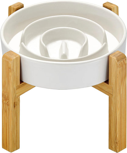 Ceramic Slow Feeder Dog Bowls, 2.0 Cups Slow Feeder for Medium Dogs, Puzzle Maze Bowl to Slow Down Eating, 30oz, 8in, White