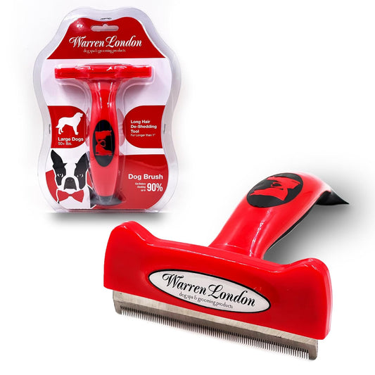 Warren London Deshedding Brush for Dogs – Small Long-Hair | Stainless-Steel Undercoat Rake Reduces Shedding Up to 95% | Gentle Skin-Safe Comb, Quick-Clean Release, Non-Slip Ergonomic Grip