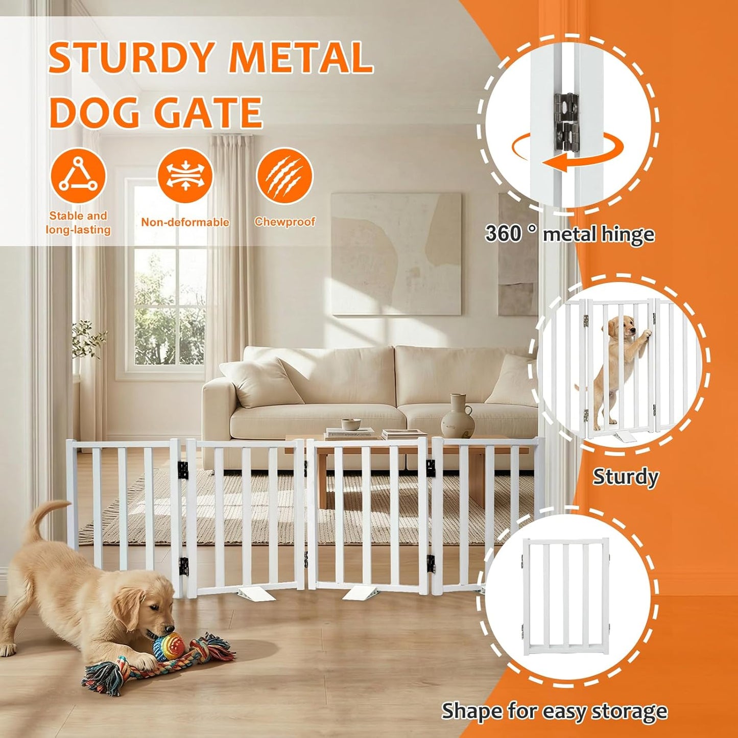 Snagle Paw Short Dog Gate,16.5" Tall Freestanding Metal Dog Gate Only for Small Dogs with Support Feet Easily Step Over,Up to 48" Wide Puppy Gate Indoor for Stairs,Doorways(Black,4 Panel)