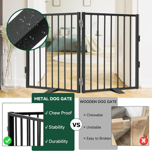 Snagle Paw Full Metal Freestanding Dog Gate,Indoor Dog Gate with Floor Protect Support Feet, 40x24 Inches Foldable Dogs Barrier for Stairs, Hallways and Doorways (24'' H 2 Panel, White