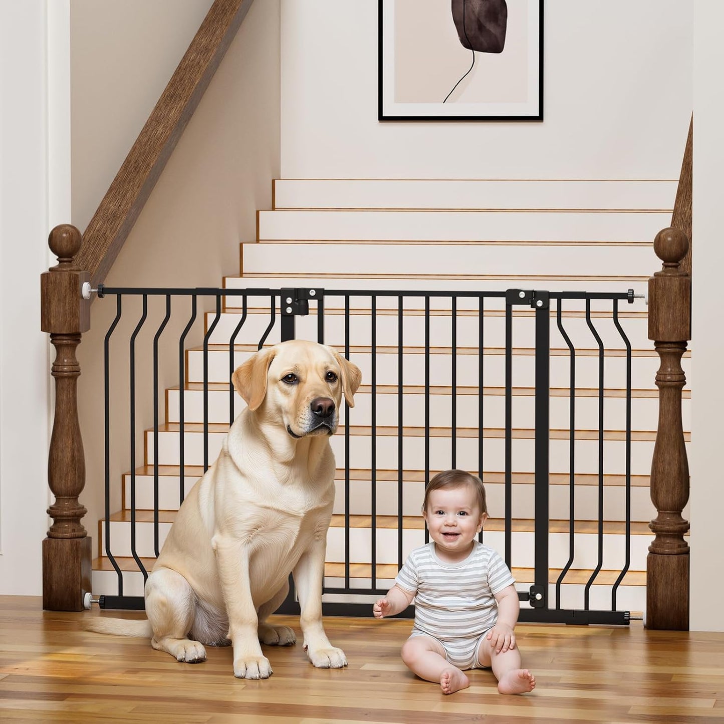 29-43" Baby Gate for Stairs, Baby Safety Essentials, Auto Close Gate for Doorways, Easy Install Pressure Mounted Dog Gate Indoor, Pet Gates for Dogs, White