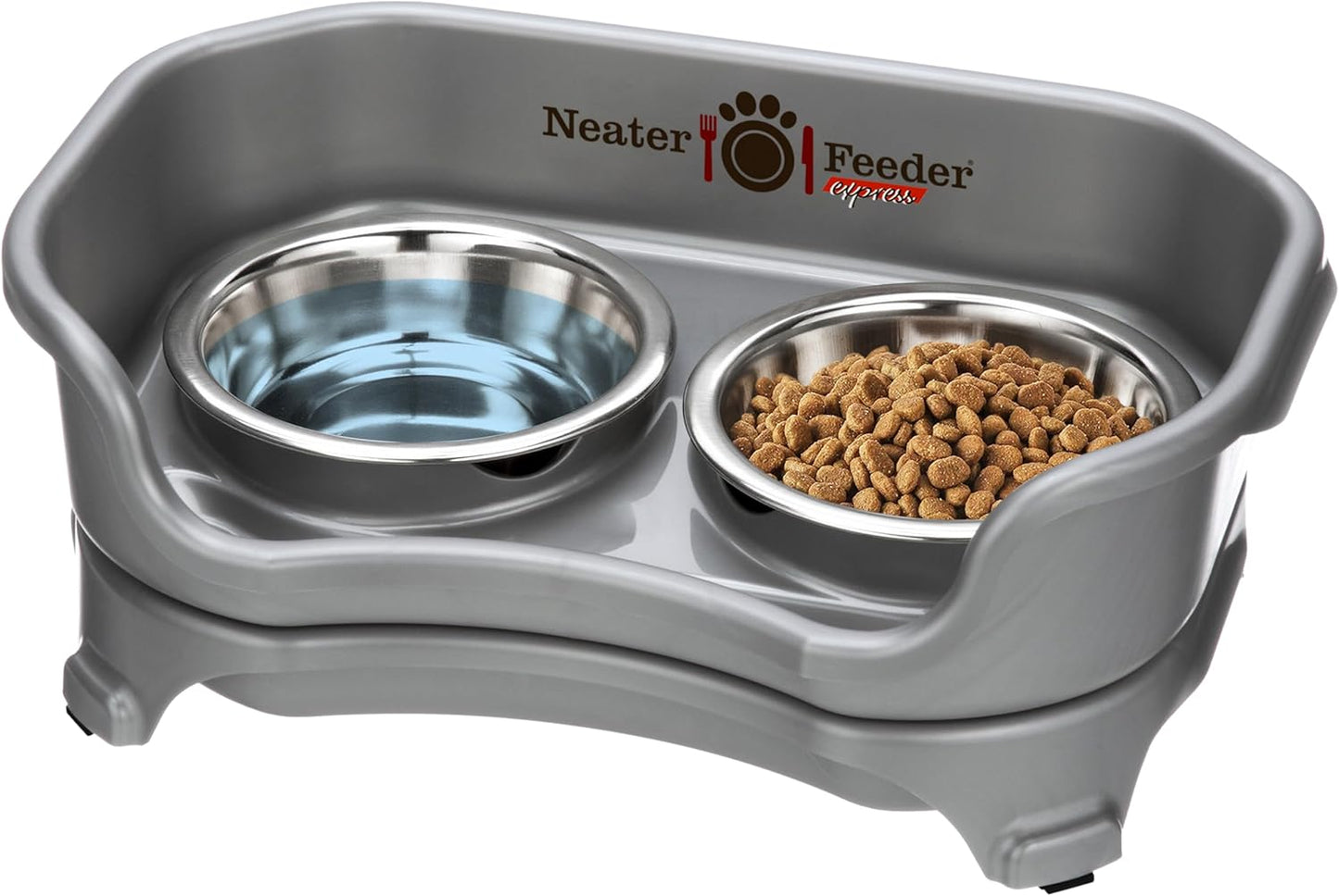 Neater Feeder Express Mess Proof Dog Bowls Elevated for Small Breeds under 15 Lb, Made in USA, No Spill Raised Dog Food Bowl Stand, Stainless Steel Food and Water Bowl Set, Feeding Station, Cappuccino