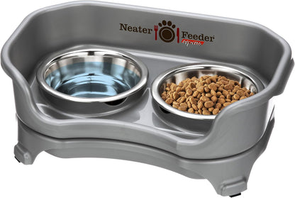 Neater Feeder Express Mess Proof Dog Bowls Elevated for Small Breeds under 15 Lb, Made in USA, No Spill Raised Dog Food Bowl Stand, Stainless Steel Food and Water Bowl Set, Feeding Station, Cappuccino
