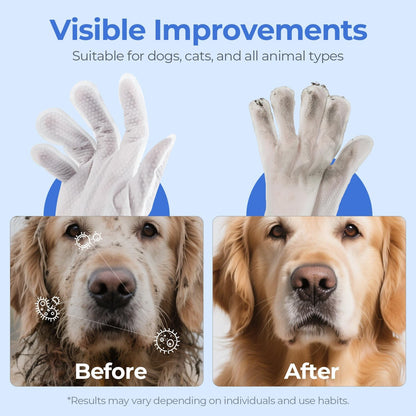 Pet Cleaning Glove Wipes for Dogs & Cats, Hypoallergenic Deodorizing Disposable Bathing Wipes,No-Rinse Grooming Wipes, Extra Thick,Perfect for Pet Dry Cleaning,Daily Care and Travel,24 pcs