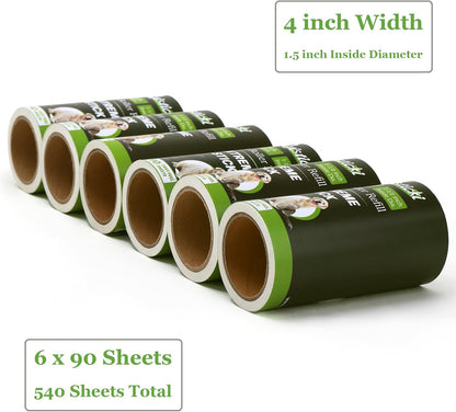 10 inch Mega All-Purpose Pet Hair Lint Roller Refills Compatible with Evercare Mega Roller 10'' Wide Ultra Sticky 60 Sheets Each Refill (Pack of 6, 360 Sheets Total)
