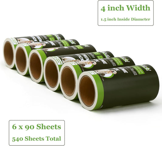 10 inch Mega All-Purpose Pet Hair Lint Roller Refills Compatible with Evercare Mega Roller 10'' Wide Ultra Sticky 60 Sheets Each Refill (Pack of 6, 360 Sheets Total)
