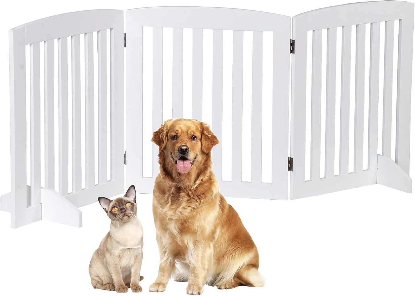 Freestanding Pet Dog Gate 36 Inch Foldable Fence Indoor 3 Panel Extra Wide Wooden Dog Door for Stairs Hallways Doorways
