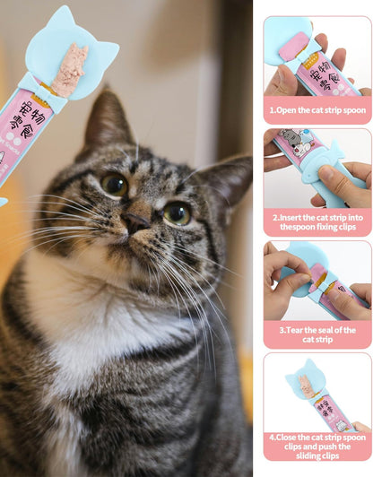 5 PCS Cat Food Can Covers Lids Set, Silicone Pet Food Can Lids with Multi-Function Cat Food Spoon and Opener, Cat Bar Squeezer, Stainless Steel Wet Food Spoon for Cats and Dogs (Pink) (Pink)
