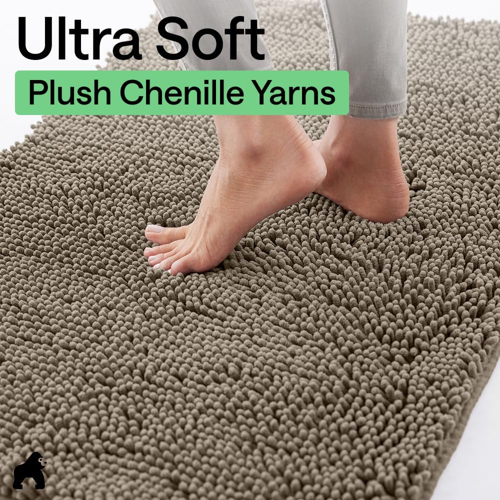 GORILLA GRIP SoakSTOPPER Dog Door Mat, 30x20 Machine Washable Rug Absorbent Doormat Captures Moisture Mud Dirt, Quick Dry Soft Chenille Entryway Rugs Indoor Entrance Mats for Dog Paws, Paw Grey