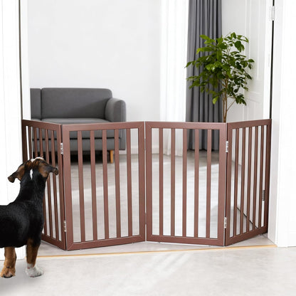 ZJSF Freestanding Indoor Dog Gate for House Foldable Wood Brown Puppy Gate for Doorways Pet Gate for Stairs Extra Wide Pet Fence 24" Height 2 Panels