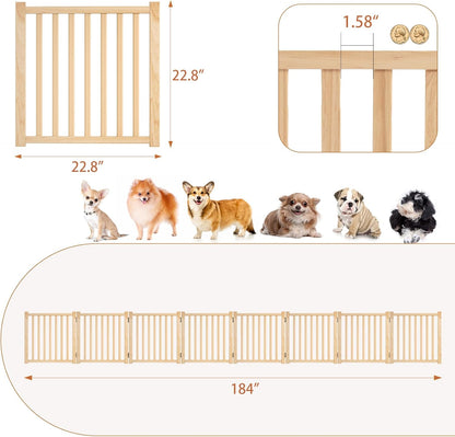 YOCAN Non-Painted Wood FreeStanding Pet Gate for Dogs,Wooden Dog Gates for Doorways, Stairs,The House, Dog Fences Indoor Puppy Gate-2 Panel H:23”