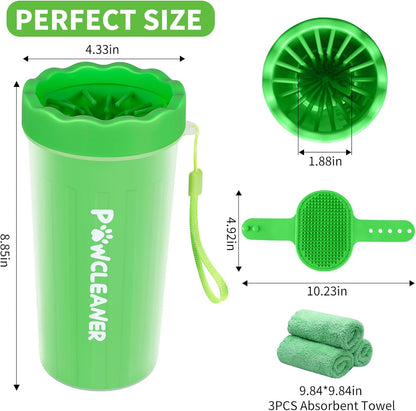 Professional 7 in 1 Dog Paw Cleaner for Dogs & Cats - Includes 1 Portable Paw Washer, 1 Bath Brush, 2 Dog Toothbrushes and 3 Absorbent Towels Note: Fits Paws up to 2 Inches Wide (Small, Blue)
