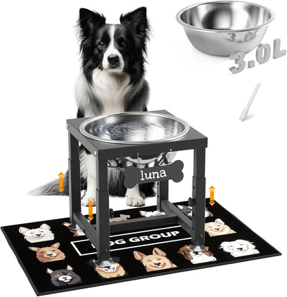 ADENGL 1.6 Gallon Elevated Dog Water Bowl for Large Dogs, 4-Height Adjustable (13–18'') Raised Stainless Steel Bowl with Spill-Proof Mat & Sturdy Metal Stand, Easy-Clean Feeder for Indoor/Outdoor Use