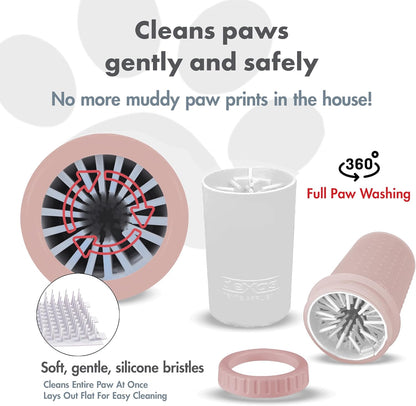 Dexas MudBuster Medium Dog Paw Cleaner in Fuchsia - Fits 1.5"-2.5" Wide Paws, Portable Paw Washer for Muddy Paws, Dog Paw Cleaning Cup with Gentle Silicone Bristles, Quick Clean Pet Paw Washer