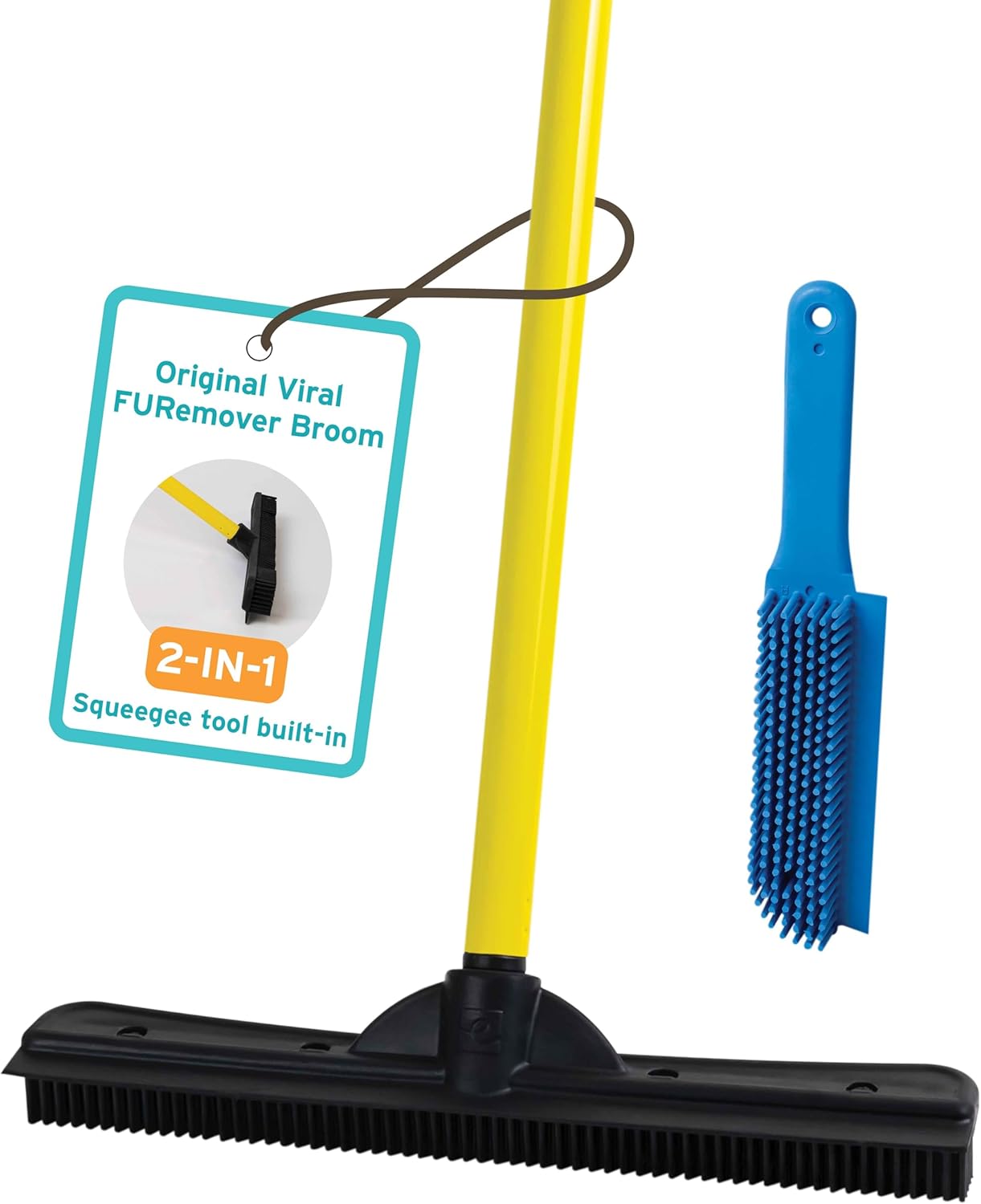 FURemover Pet Hair Removal Rubber Broom, 58" Telescopic Handle