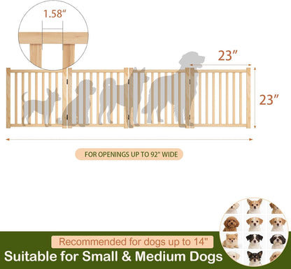 Wooden Freestanding Dog Gates,23" H Foldable Wood Pet Gate Indoor, No-Painted Puppy Gate for Doorways, Stairs, 23" Height-2 Panels
