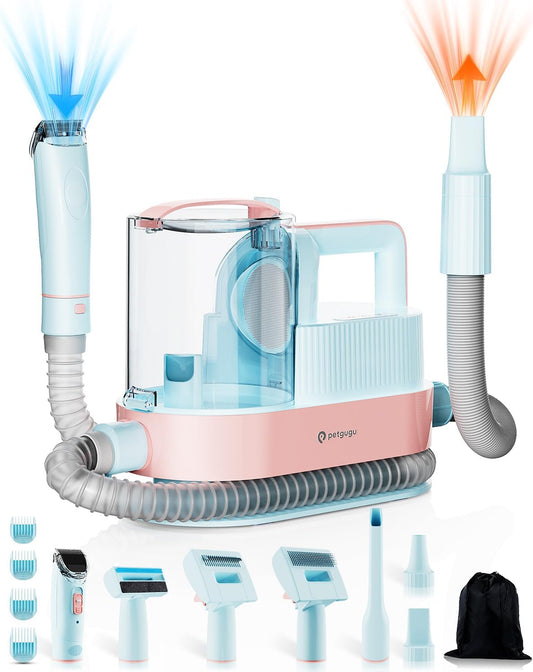 PETGUGU Dog Grooming Vacuum,Dog Vacuum for Shedding Grooming with 7-in-1 Clipper, Nail Grinder & Deshedding Brush,2.5L Dust Cup,3-Speed Adjustable & Temp Control Blower,Low Noise Pet Hair Vacuum