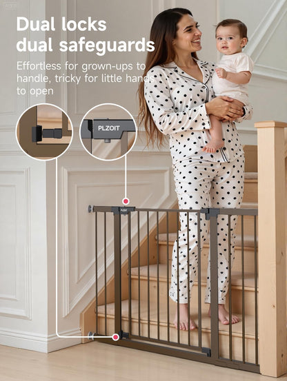 29.5-40.5" Baby Gate for Stairs, Dog Gate for Doorways, Walk Thru Auto Close Metal Baby Safety Gate for The House, Stairs and Doorways, Child Gate Pressure Mounted, Pet Gate for Dog Indoor - Black