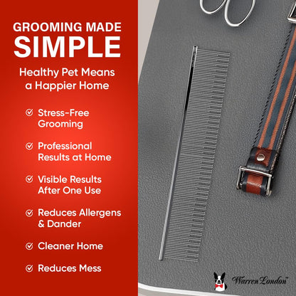 Warren London Detangling Strong Comb for Dogs | 10 inches | Comfort Control Durability and Detail for Small Medium Large Dogs | Ergonomic Dog Cat Grooming Pet Supplies Deshedding Mat Tool