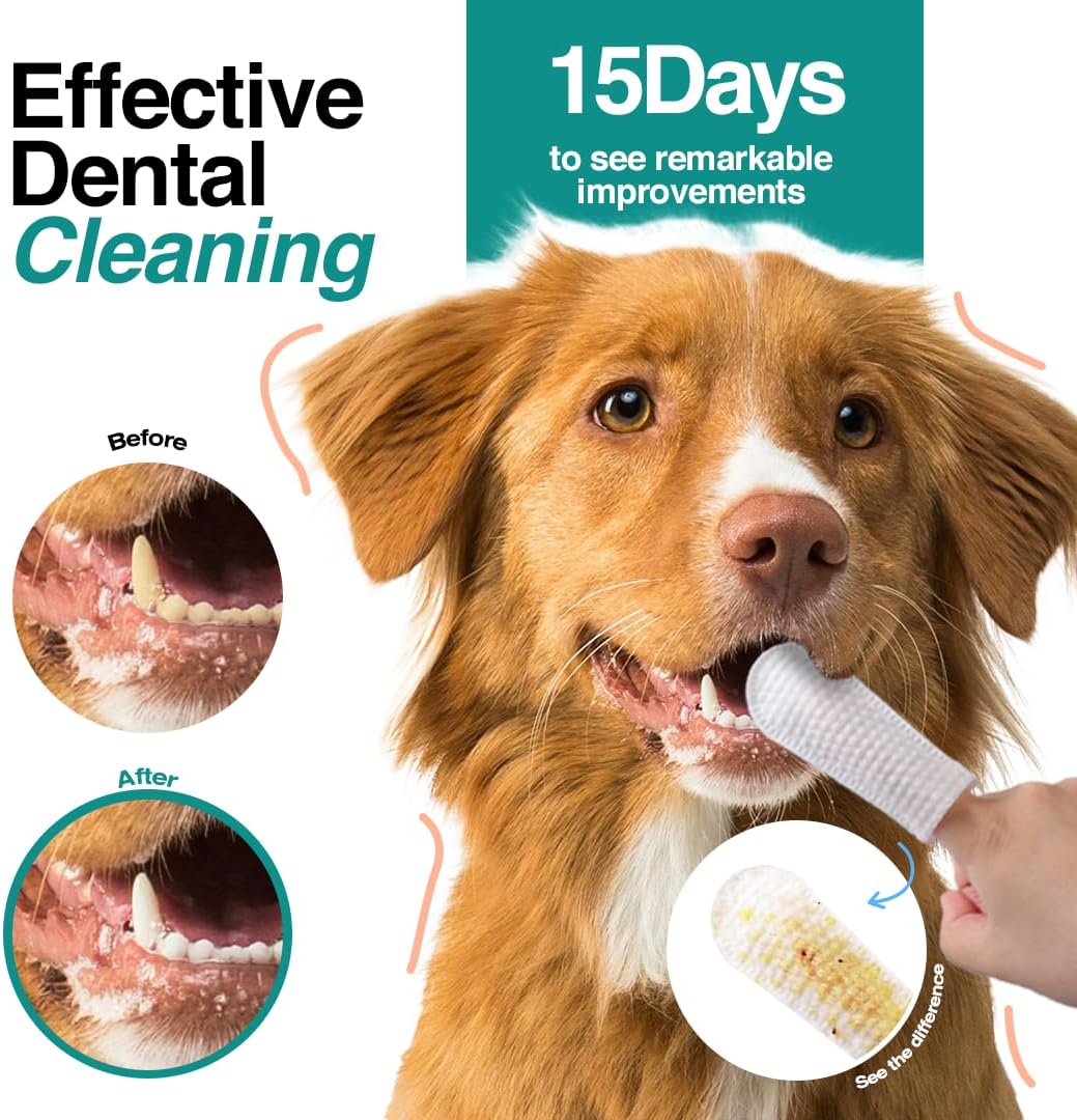 Pack of 90 Dog Teeth Cleaning Wipes - No-Rinse Dog Toothbrush & Effective Dog Dental Wipes (1.5 x 3.15 in)
