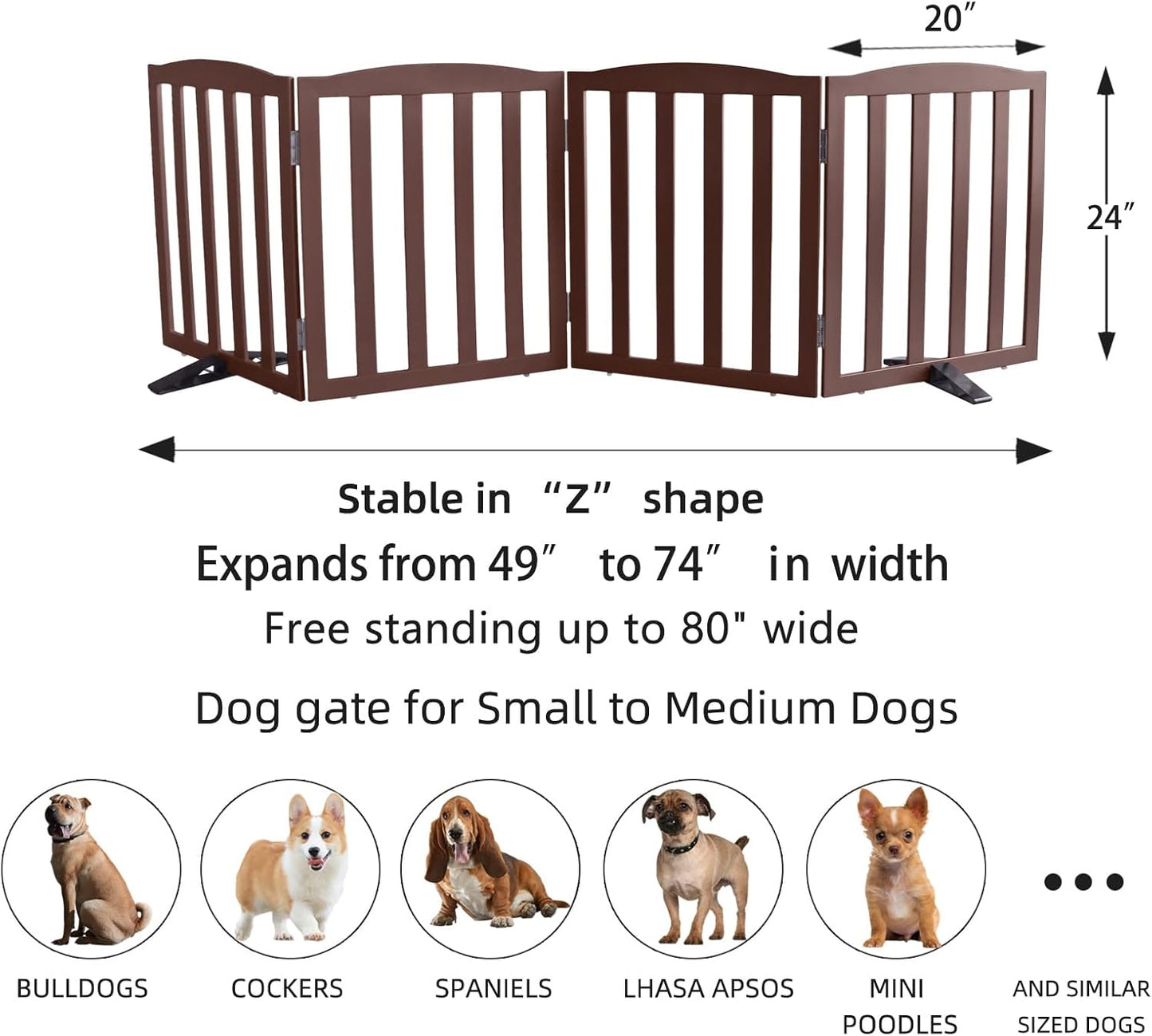ZJSF Foldable Freestanding Indoor Dog Gate for House Wood White Long Pet Gates Dog Fence for Stairs Puppy Gates for Hallways,Pet Fence, Puppy Gate,Support Feet Included 24 "Height-3 Panels
