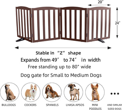 ZJSF Foldable Freestanding Indoor Dog Gate for House Wood White Long Pet Gates Dog Fence for Stairs Puppy Gates for Hallways,Pet Fence, Puppy Gate,Support Feet Included 24 "Height-3 Panels