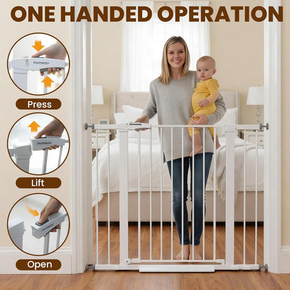 Baby Gate for Stairs, 29.7-40.6" Auto Close Dog Gate Indoor for Doorways, Dual-Lock Design, Adjustable Pet Gate No Drilling with Walk Thru Door for Hallways, Stroller Friendly, Black