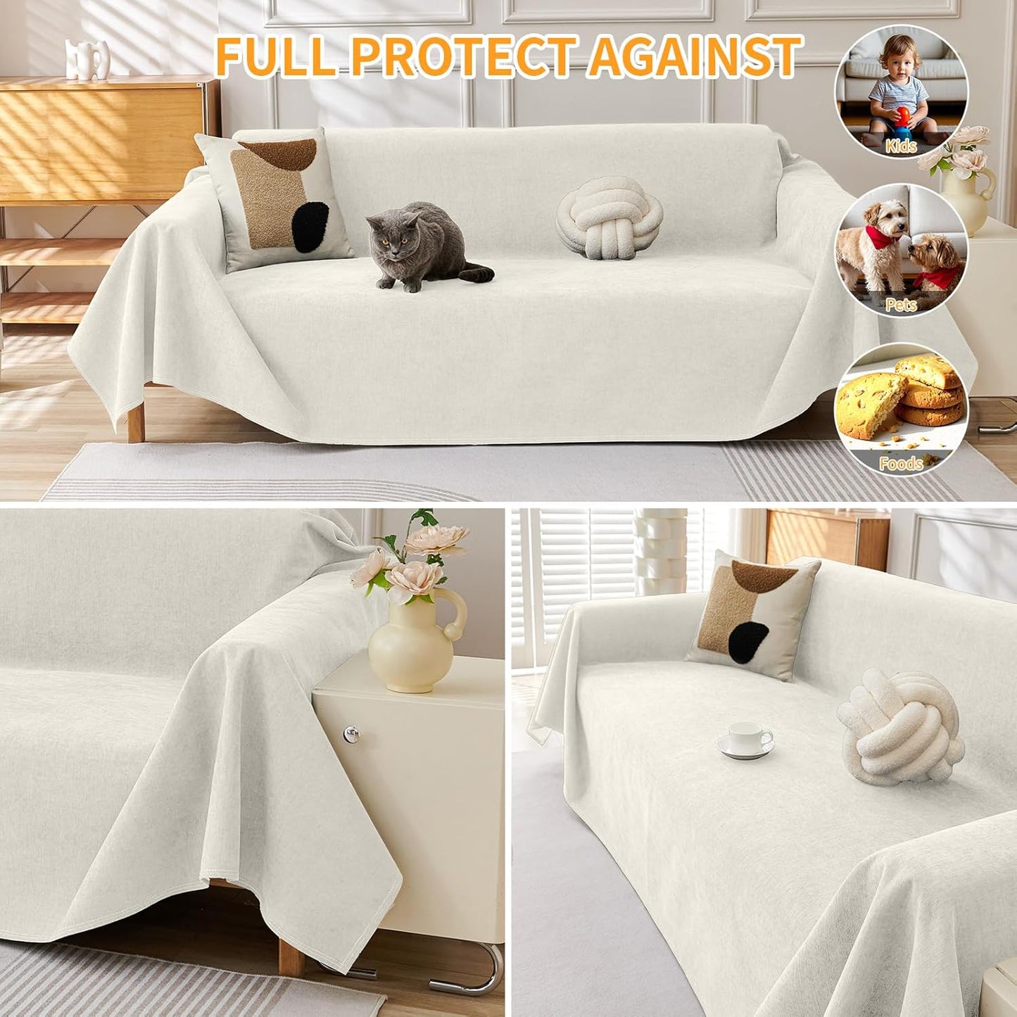 Deep Dream Cat-Scratch Resistant Couch Cover, Waterproof Sofa Cover for 3 Cushion Couch Washable, Pet Friendly Couch Protectors Anti Slip Thickened Love Seat Slipcovers for Pets, 71" x 118", Dark Grey