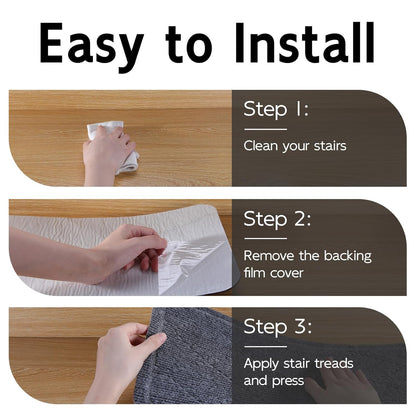 RIOLAND Carpet Stair Treads for Wooden Steps Indoor 9" x 36" Non Slip Stair Treads for Wood Stair with Reusable Adhesive, 15 Pack Peel and Stick Stair Runner for Kids Elders and Dogs, Diamond Gray