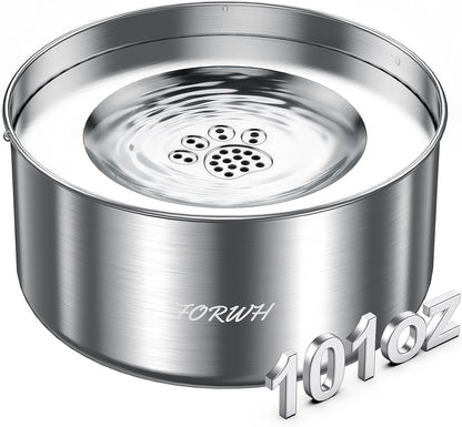 304 Stainless Steel Dog Water Bowl No Spill, 101oz/3L Large Capacity Pet Water Dispenser with Floating Disk, Non-Slip Slow Drink Feeder for Cat, Anti-Gulping & Splash Proof for Travel, Car & Home