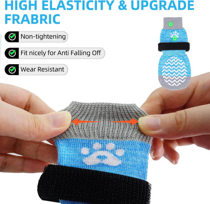 PUPTECK Anti Slip Dog Socks with Double Grippers for Hardwood Floors, Shoes for Hot/Cold Pavement, Boots & Paws Protectors to Prevent Licking, Traction Booties for Senior Small Large Dogs