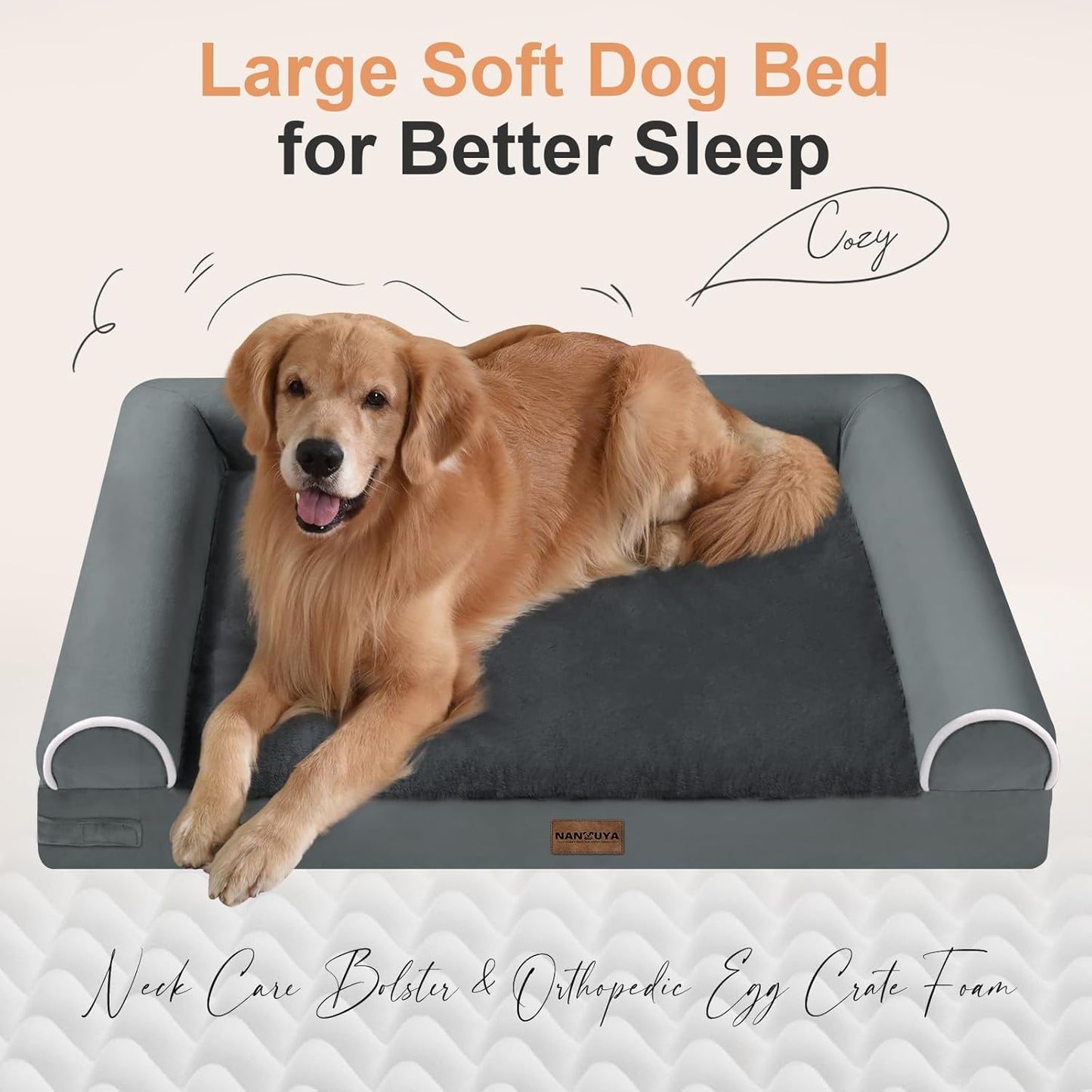 Large Dog Bed Orthopedic Washable: Beds Bolster XL Bed Large Big Dogs Memory Foam Couch Sofa Waterproof with Removable Cover