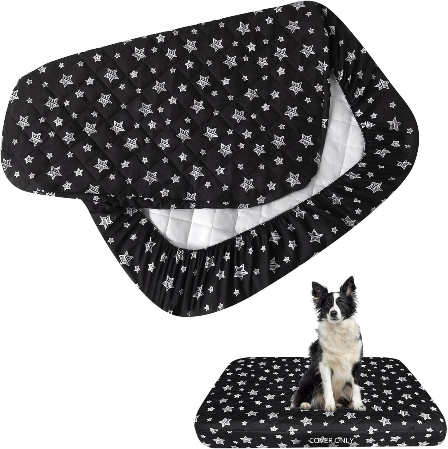 Waterproof Dog Bed Covers Replacement Washable Pet Hair Easy to Remove, Noiseless Quilted Puppy Pet Bed Cover Lovely Grey Star Print 29x41 Inches, for Dog/Cat, Cover Only