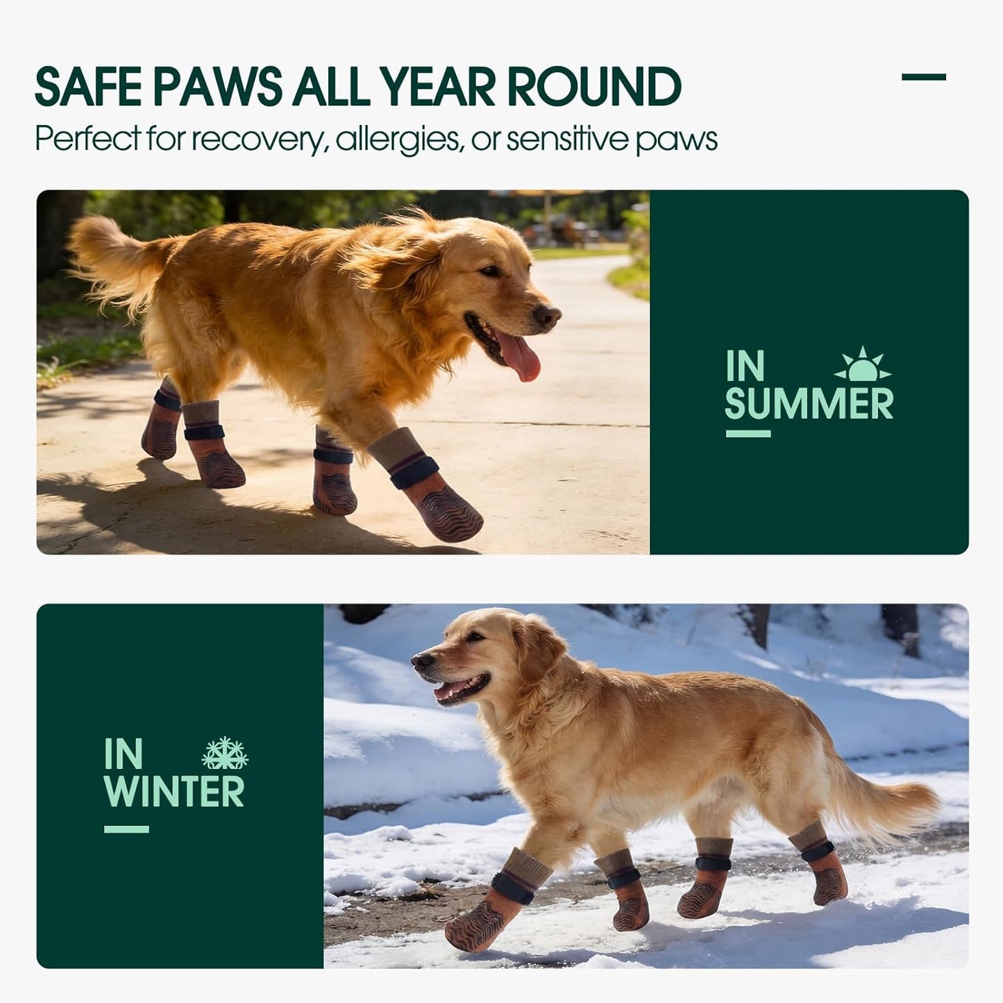 Kuoser Non Slip Dog Socks for Hardwood Floors, Dog Grippy Socks with Double-Sided Traction, Anti Slip Dogs Booties Paw Protectors to Prevent Licking Paws for Small Medium Large Senior Dogs, 4 Pack-M