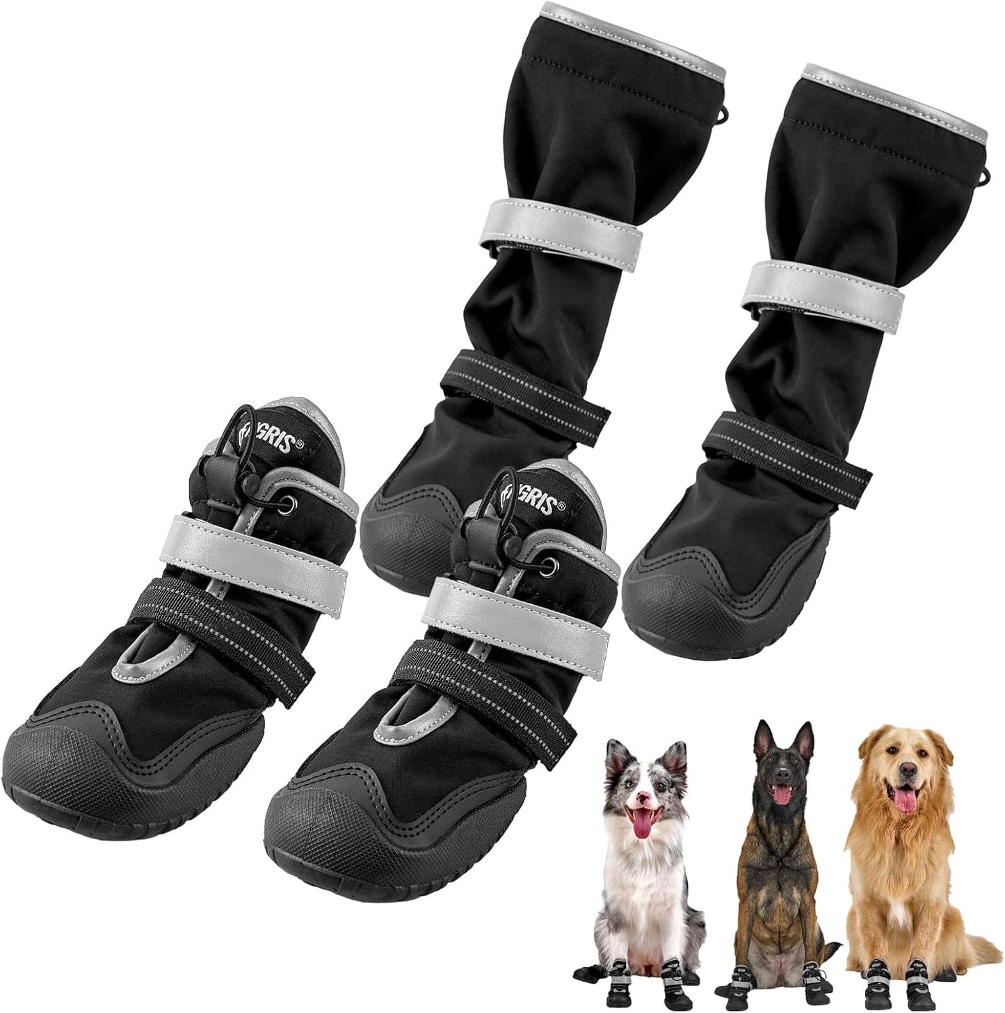 OneTigris Dog Shoes for Large Medium Dogs, Waterproof Anti-Slip Paw Protectors for Hot Pavement, Wound Recovery & Licking Prevention, Breathable Dog Booties for Outdoor Walking Hiking Hardwood Floor