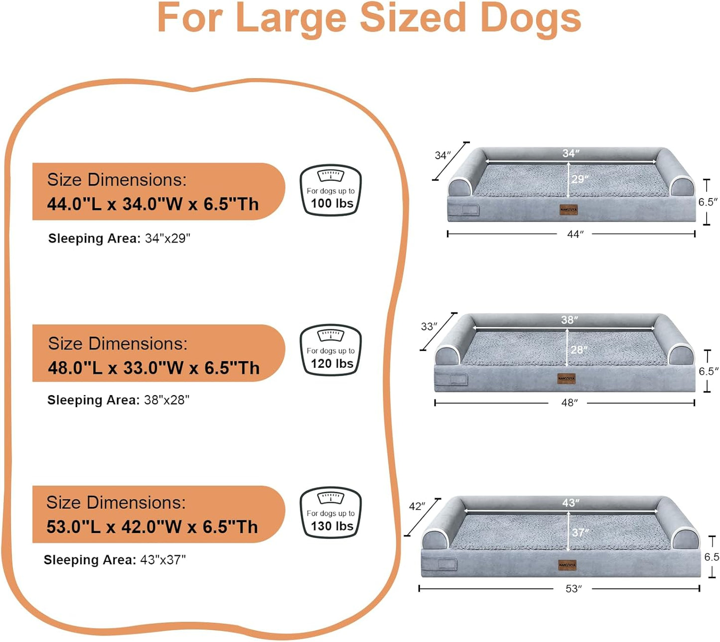 Large Dog Bed Orthopedic Washable: Beds Bolster XL Bed Large Big Dogs Memory Foam Couch Sofa Waterproof with Removable Cover