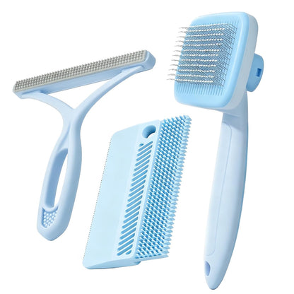 Self-Cleaning Cat Shedding Grooming Brush for Small Dog Pet Short Hair Remover Set Reusable Lint Removal Tool Carpet Scraper for Clothes Couch Bedding Furniture Car Pink