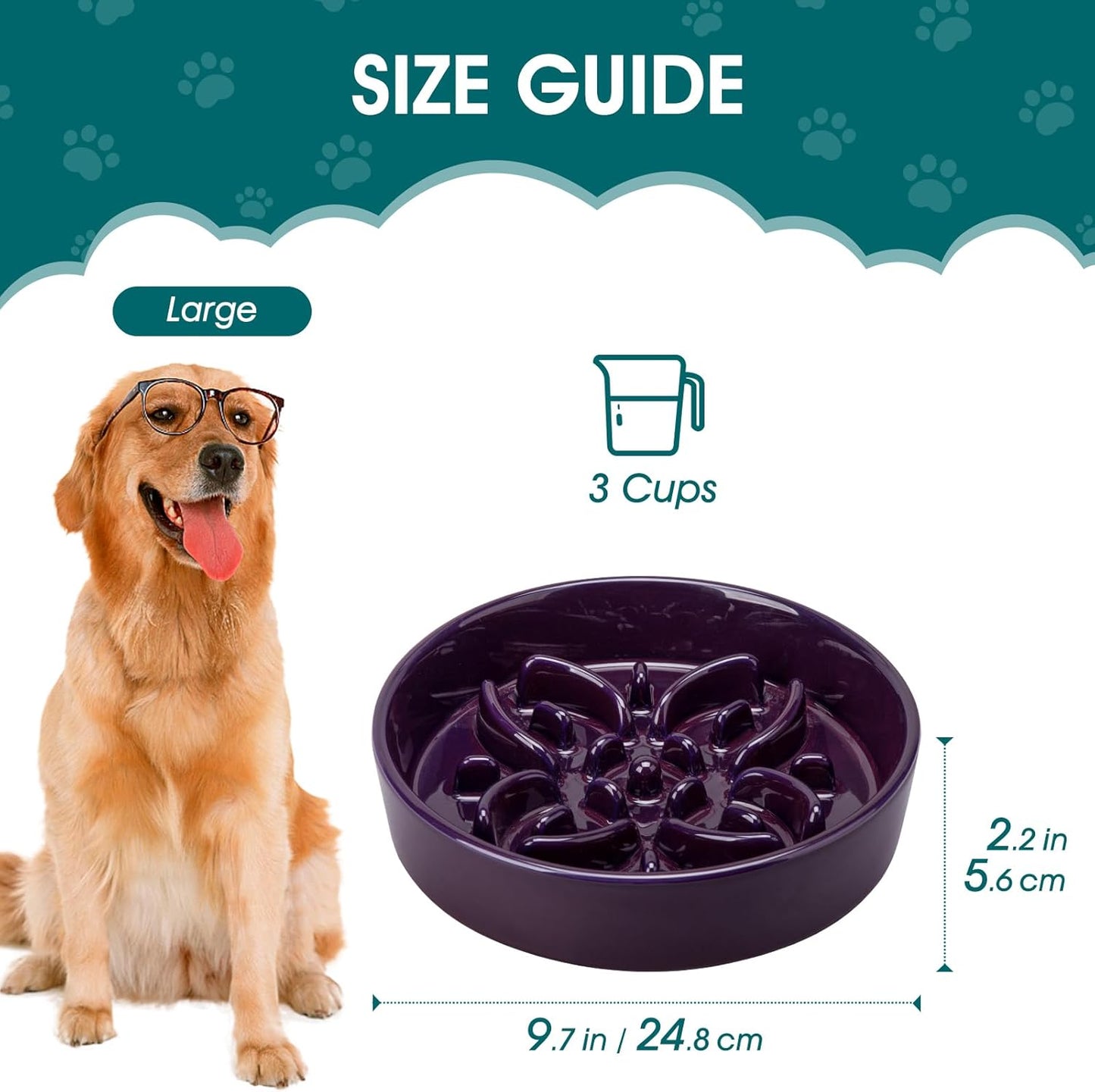 vancasso Ceramic Slow Feeder Dog Bowls, Puzzle Dog Food Bowls with Floral Maze, Anti -Slip Pet Food Dish for Small Breed, 0.6 Cups, Pink
