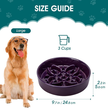 vancasso Ceramic Slow Feeder Dog Bowls, Puzzle Dog Food Bowls with Floral Maze, Anti -Slip Pet Food Dish for Small Breed, 0.6 Cups, Pink