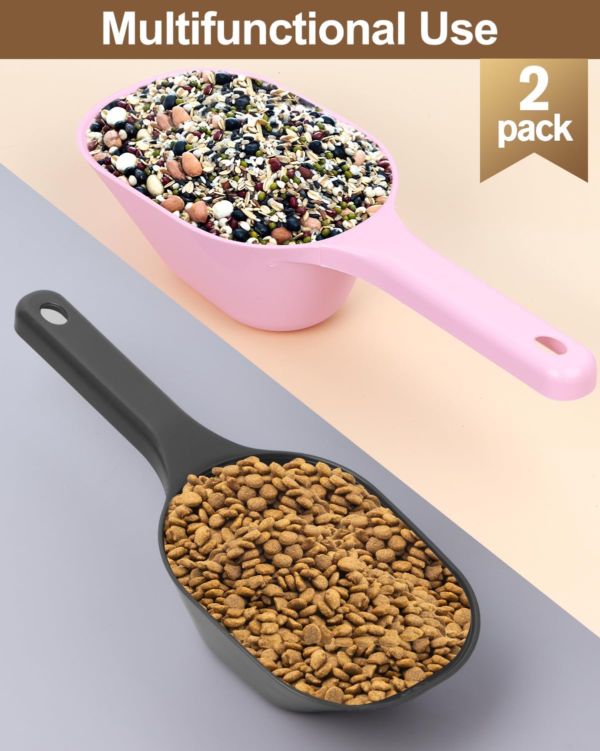 2 PACK Dog Food Scoop,1 Cup Capacity Pet Food Scoop With Measuring Lines For Dog, Puppy and Cat (Black)