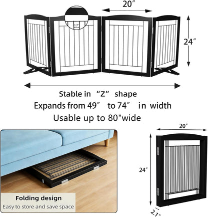 ZJSF Freestanding Dog Fence Indoor, Foldable Dog Gate for Doorways, Stairs or Hallways, Sturdy Wood Extra Wide Pet Gate with Support Feet for The House, White, 24 "Height-3 Panels