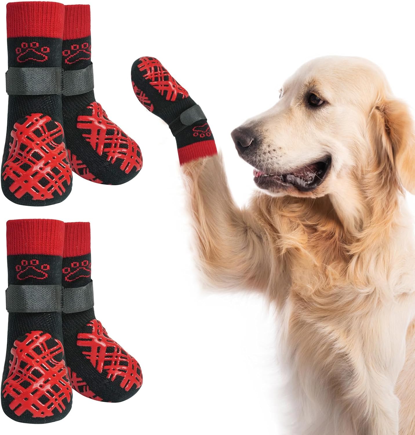 BEAUTYZOO Dog Socks to Prevent Licking Paws -Dog Shoes for Hot Pavement & Hardwood Floors Anti Slip, Traction Control Boots & Paw Protectors with Double Side Grips for Small Medium Large Senior Dogs