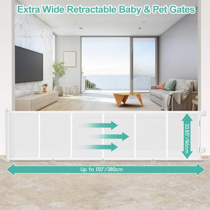 Upgrade 120 inch Retractable Baby Gates, EZIGO Extra Wide Baby Gate for Large Opening Extra Long Mesh Gate for Kids or Pet Dog Gate Child Safety Gate for Stairs Hallways Doorway Indoor Outdoor, Gray