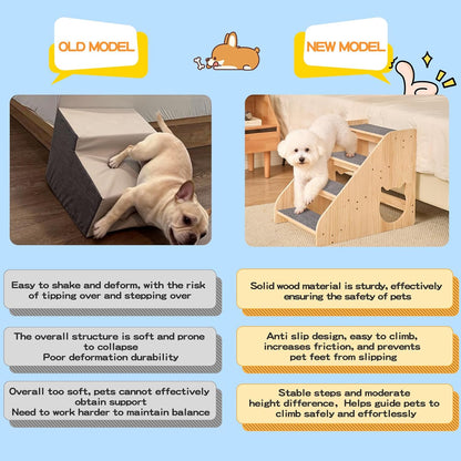 Dog Stairs for Small Medium Large Dogs 14.17" H Load Capacity 150lbs Solid Wood Non-Slip Sturdy Pet Steps for Bed & Couch 3 Step 15.75 * 16.93 * 14.17"