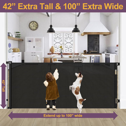 42" Tall X 80" Wide Retractable Dog Gates for Large Openings Extra Tall Retractable Baby Gates for Doorways Extra Tall Pet Gate Indoor Outdoor Long Baby Gate Large Mesh Dog Gate (Gray)