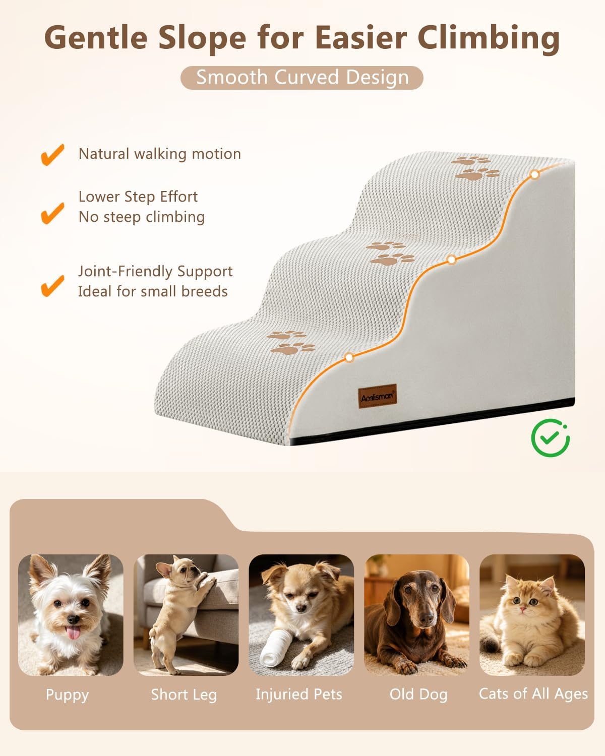 Aodisman Dog Stairs for Small Dogs,3 Step Dog Ramp for Couch and Bed,Pet Stairs with Non-Slip Bottom for Old Cats,Indoor Pet Steps,Comfort,Durable,15.4" H